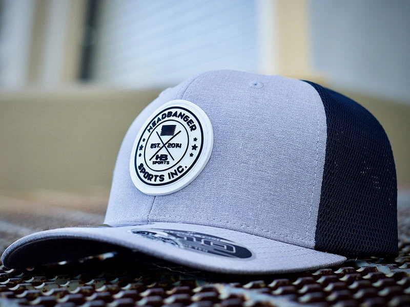 Headbanger Exclusive Flexfit Snapback Hat: Silver With White Circle Badge