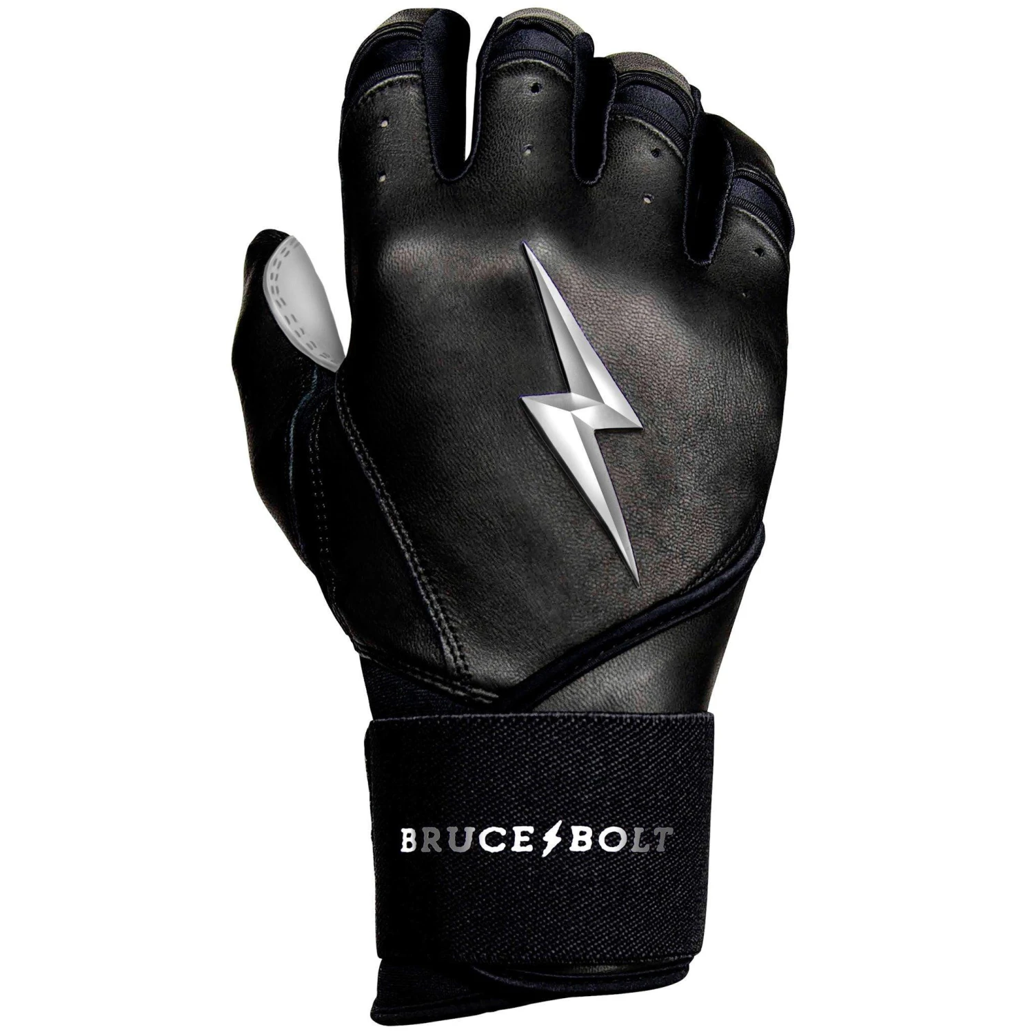 Bruce Bolt PREMIUM PRO Chrome Series Long Cuff Batting Gloves: Black - Image 7