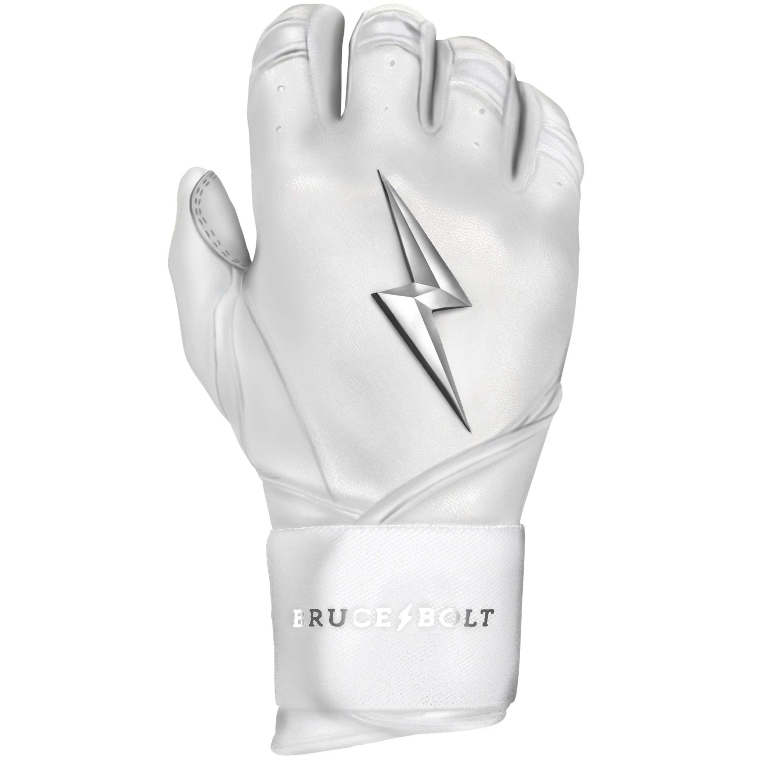 Bruce Bolt PREMIUM PRO Chrome Series Long Cuff Batting Gloves: White - Image 7