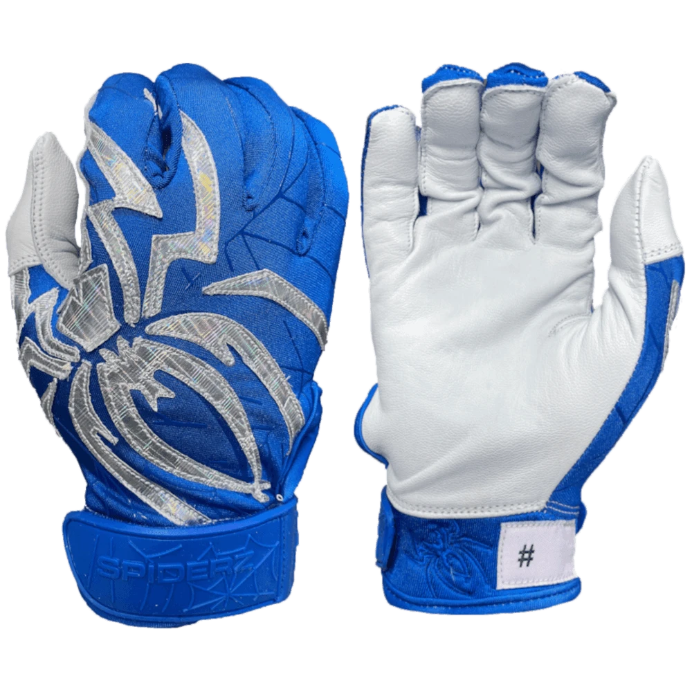 2022 Spiderz PRIZM Batting Gloves: Royal Blue/Silver