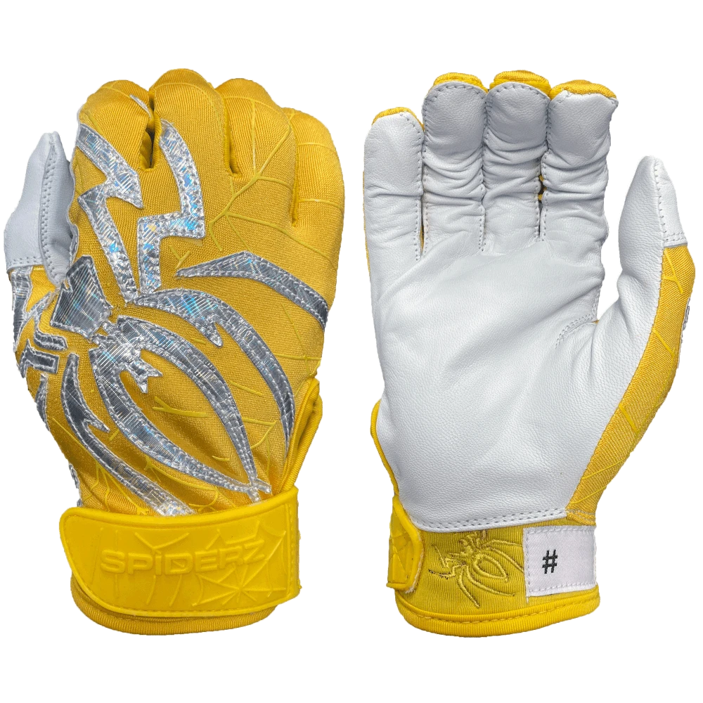 2022 Spiderz PRIZM Batting Gloves: Yellow/Silver
