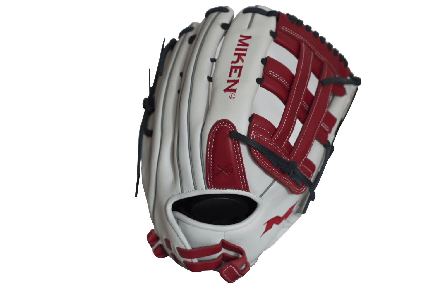 Miken Pro Series 13.5″ Slow Pitch Fielding Glove – White/Scarlet/Navy: PRO135WSN - Image 2
