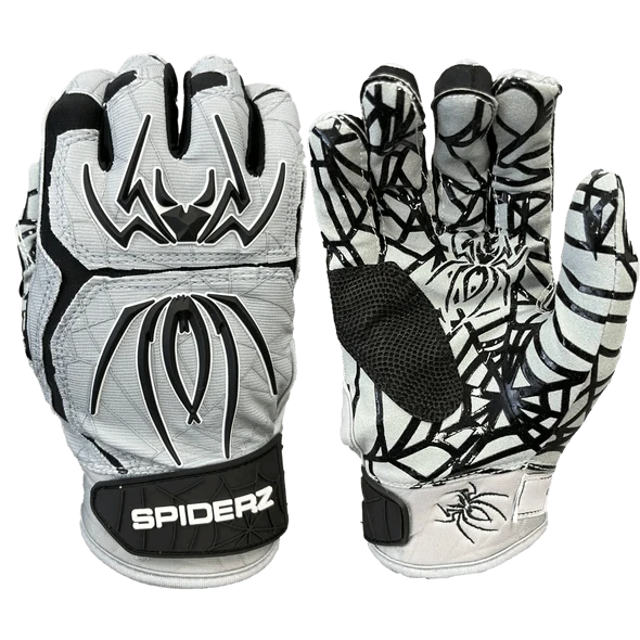 2023 Spiderz HYBRID Batting Gloves: Silver/Black